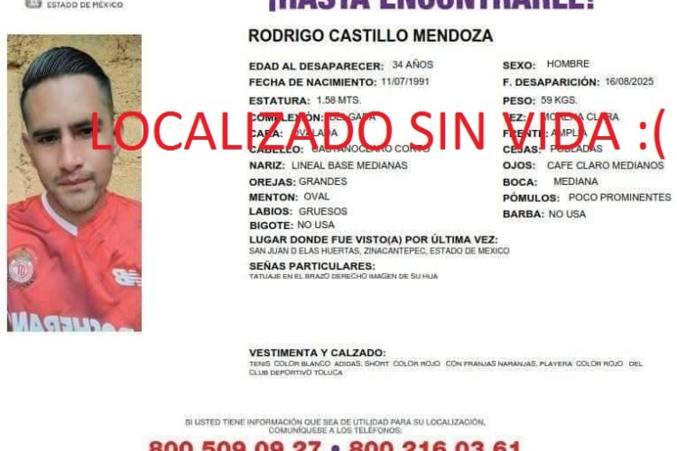 Encuentran sin vida a joven de Zinacantepec; falleció en accidente automovilístico