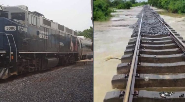 Tren Interoceánico queda varado en Veracruz por inundaciones