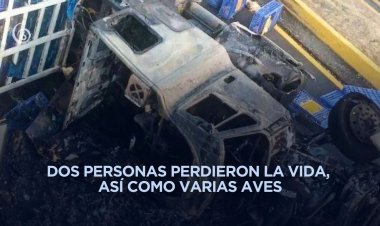 Volcadura y fuego consumen tráiler con gallinas en límites de Texcoco y Tepetlaoxtoc